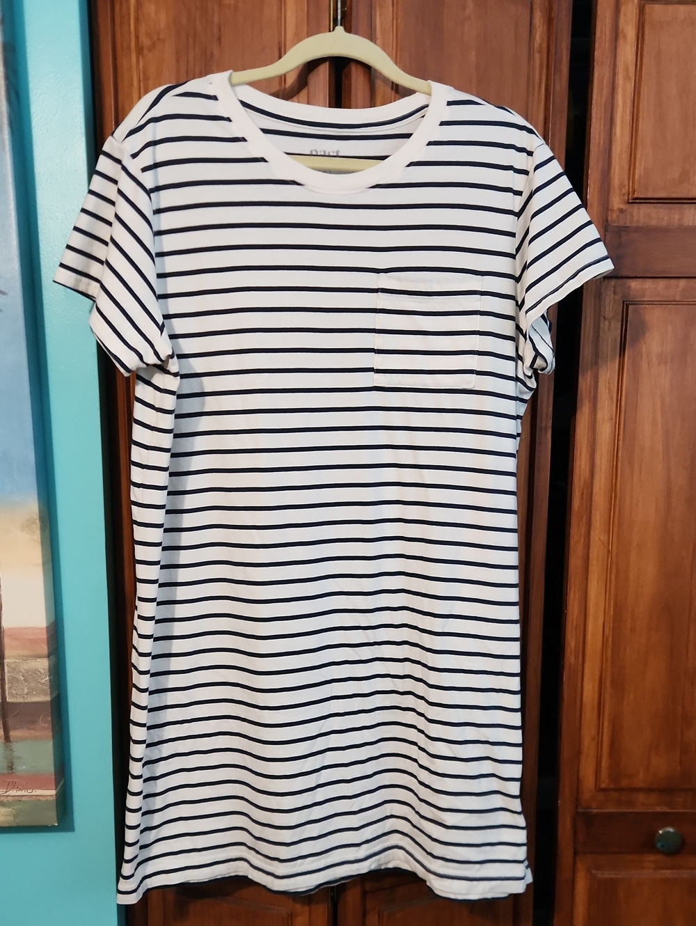 Pact White and Navy Striped Midi Dress